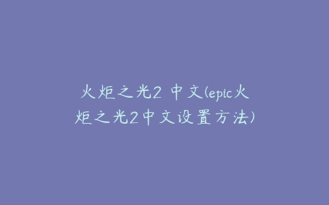 火炬之光2 中文(epic火炬之光2中文设置方法)