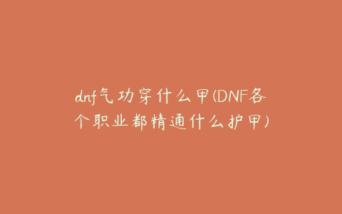 dnf气功穿什么甲(DNF各个职业都精通什么护甲)