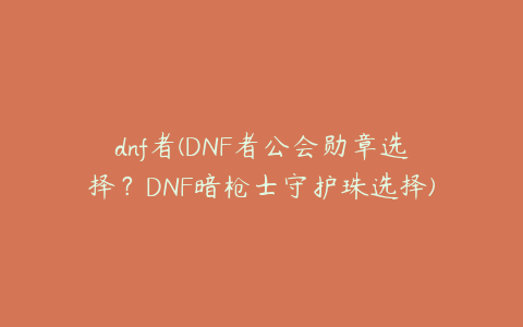 dnf者(DNF者公会勋章选择？DNF暗枪士守护珠选择)