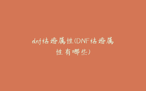 dnf结婚属性(DNF结婚属性有哪些)