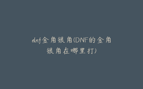 dnf金角银角(DNF的金角银角在哪里打)