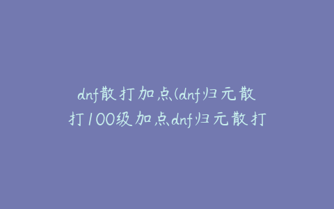 dnf散打加点(dnf归元散打100级加点dnf归元散打毕业装备)