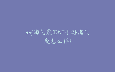 dnf淘气虎(DNF手游淘气虎怎么样)