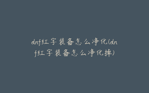 dnf红字装备怎么净化(dnf红字装备怎么净化掉)