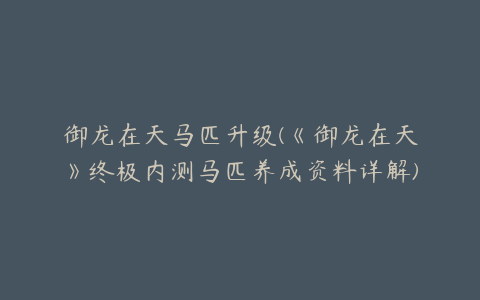 御龙在天马匹升级(《御龙在天》终极内测马匹养成资料详解)