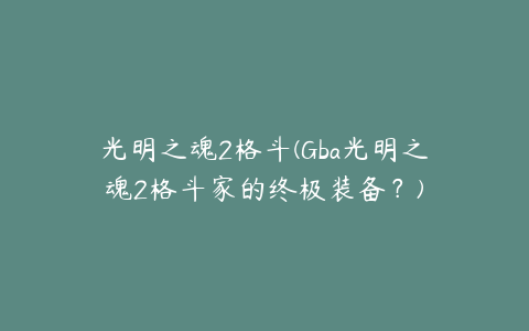 光明之魂2格斗(Gba光明之魂2格斗家的终极装备？)