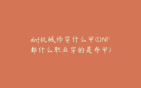 dnf机械师穿什么甲(DNF都什么职业穿的是布甲)