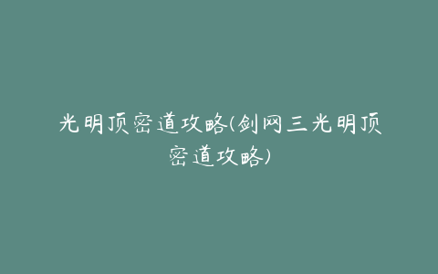 光明顶密道攻略(剑网三光明顶密道攻略)