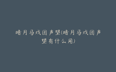 暗月马戏团声望(暗月马戏团声望有什么用)