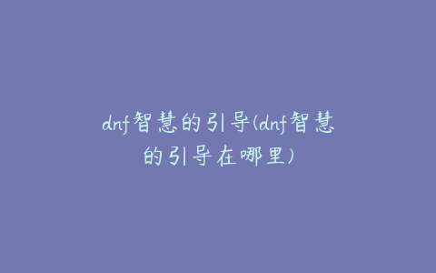 dnf智慧的引导(dnf智慧的引导在哪里)