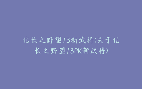 信长之野望13新武将(关于信长之野望13PK新武将)