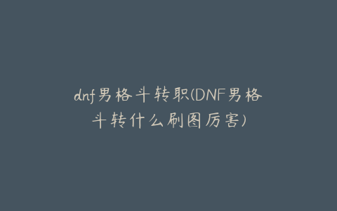 dnf男格斗转职(DNF男格斗转什么刷图厉害)