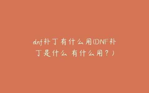 dnf补丁有什么用(DNF补丁是什么 有什么用？)