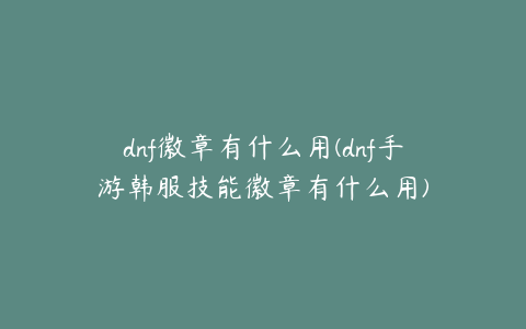 dnf徽章有什么用(dnf手游韩服技能徽章有什么用)