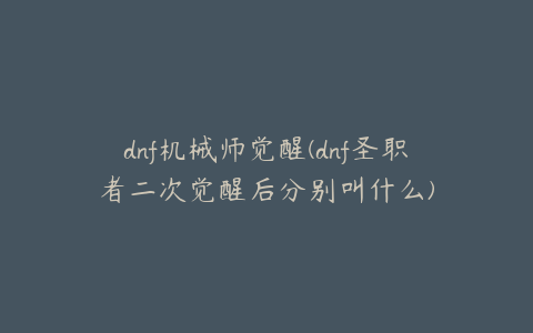 dnf机械师觉醒(dnf圣职者二次觉醒后分别叫什么)