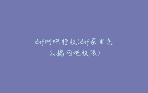 dnf网吧特权(dnf家里怎么搞网吧权限)