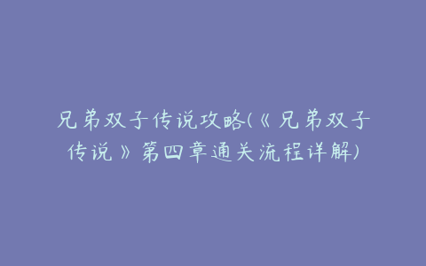 兄弟双子传说攻略(《兄弟双子传说》第四章通关流程详解)